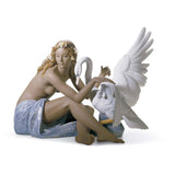Scultura Leda e il Cigno Lladrò in gres decorato 30x39 cm
