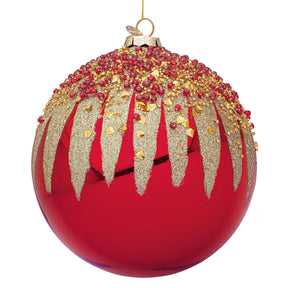 Sfera di Natale Firework Bizzotto in vetro rosso con glitter oro 15 cm