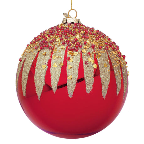 Sfera di Natale Firework Bizzotto in vetro rosso con glitter oro 15 cm
