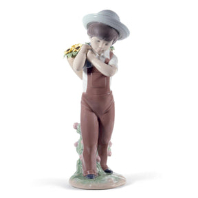 Statuina Bimbo con Fiori Lladrò in porcellana 23x8 cm Edizione Anniversario