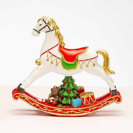 Cavallo a dondolo Noel by Lamart in resina con albero di Natale 20,5 cm