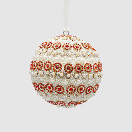 Pallina albero Natale EDG con gemme e perle bianche 10 cm