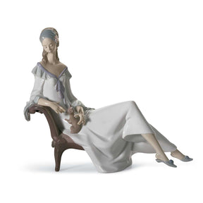 Scultura Dama con Chihuahua Lladrò in porcellana lucida 23x28 cm