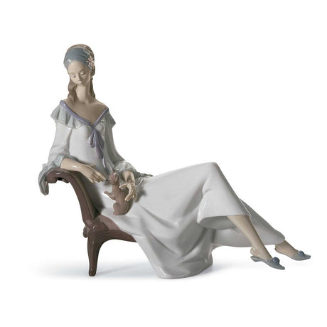 Scultura Dama con Chihuahua Lladrò in porcellana lucida 23x28 cm