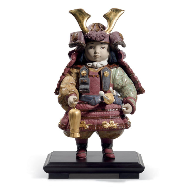 Statuina Samurai Waka Musha Lladrò in porcellana con dettagli oro 35x21 cm