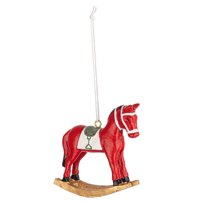 Pendaglio cavallo a dondolo Bizzotto in resina rossa 7,5 cm