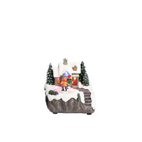 Villaggio di Natale animato Timstor con pattinatori e luci LED 13,5 cm