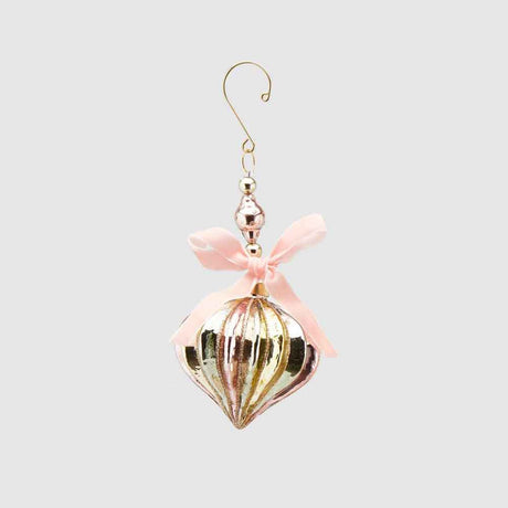 Pallina Natale EDG in vetro dorato 10 cm con fiocco rosa
