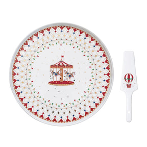 Piatto torta con paletta Easy Life in porcellana decoro natalizio 32 cm
