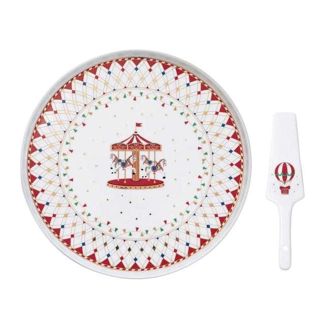 Piatto torta con paletta Easy Life in porcellana decoro natalizio 32 cm