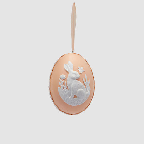 Uovo di Pasqua con coniglio EDG in poliresina arancio 10,5 cm