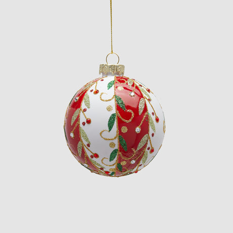 Pallina di Natale EDG in vetro trasparente con decoro vischio 8 cm