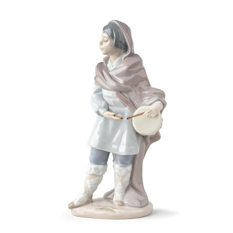 Statuina Tamburino Natività Lladrò in porcellana colorata 22x11 cm