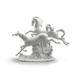 Scultura Cavalli al galoppo Lladrò in porcellana bianca 30x38 cm