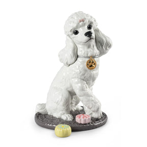 Statuina Barboncino con Mochi Lladrò in porcellana lucida 33x22 cm