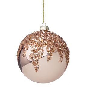 Sfera di Natale Triumph Bizzotto in vetro oro rosa con paillettes 10 cm