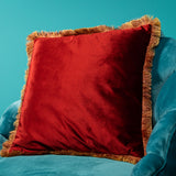 Cuscino con frange Werns in velluto bordeaux 45x45 cm