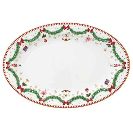 Vassoio ovale natalizio Easy Life in porcellana decorata 35x23,5 cm