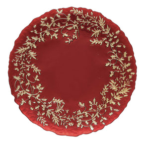 Piatto natalizio Easy Life in vetro rosso con decoro oro 33 cm