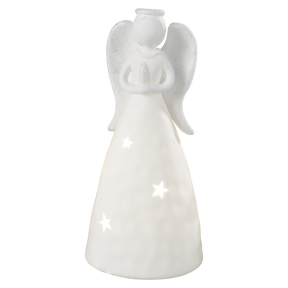 Angelo di Natale LED Mascagni Casa in ceramica bianca 24 cm