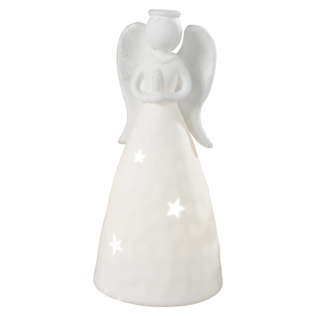 Angelo di Natale LED Mascagni Casa in ceramica bianca 24 cm
