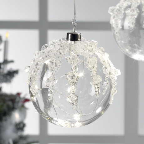 Sfera natalizia Mascagni Casa in vetro con LED e gemme 12 cm