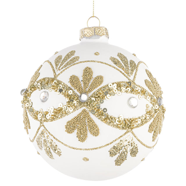 Sfera di Natale Bizzotto in vetro bianco lucido diametro 10 cm