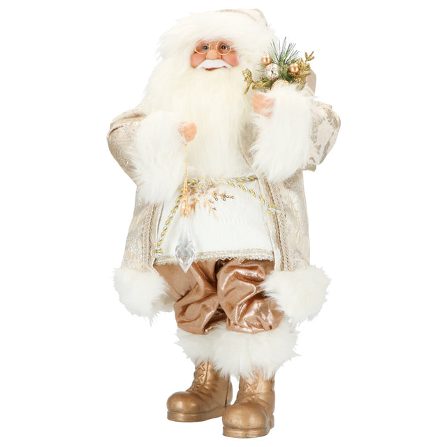 Babbo Natale con regali Timstor in poliestere bianco e oro 47 cm