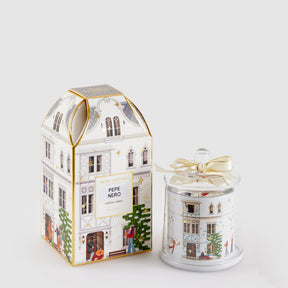 Candela natalizia EDG in vetro con decoro casetta e dettagli oro 13 cm