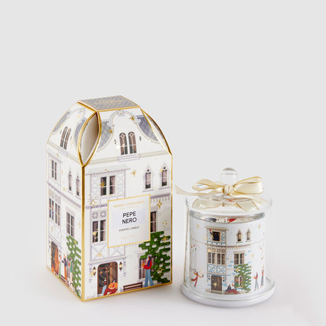 Candela natalizia EDG in vetro con decoro casetta e dettagli oro 13 cm