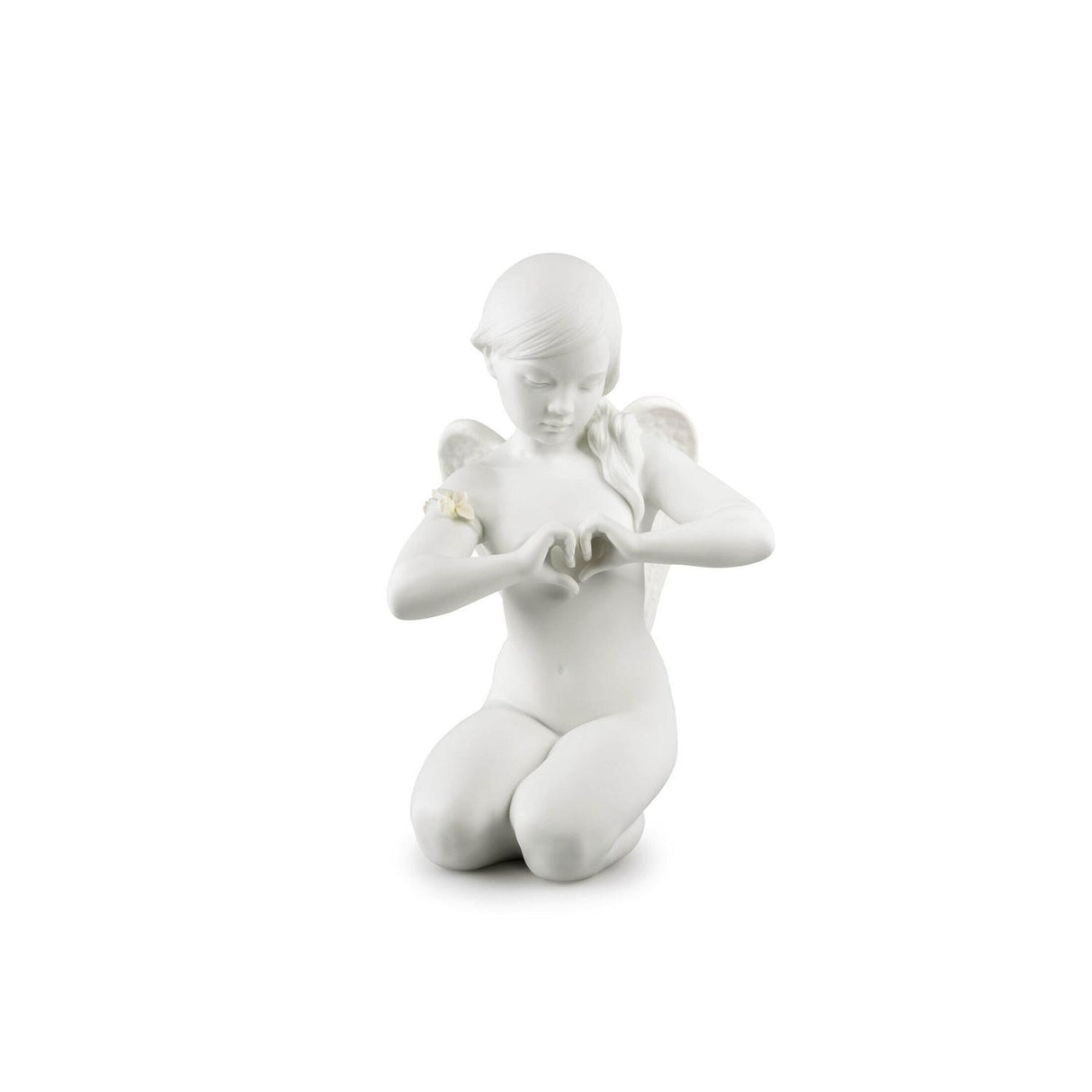 Statuina Angelo Cuore Celestiale Lladrò in porcellana bianca 29x20 cm