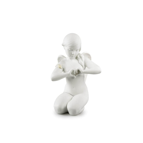 Statuina Angelo Cuore Celestiale Lladrò in porcellana bianca 29x20 cm