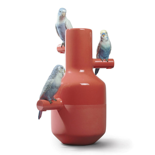 Vaso Parrot Parade Lladrò in porcellana rosso corallo 41x25 cm