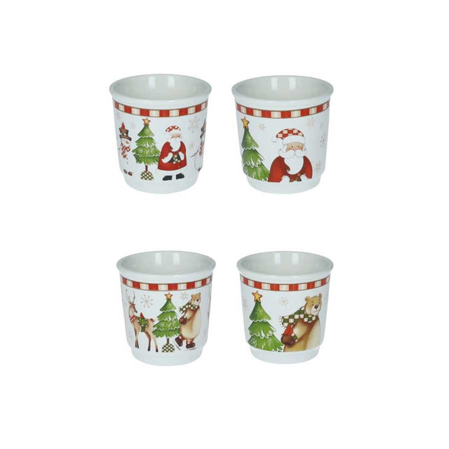 Set 4 bicchierini Racconti Brandani in porcellana decori natalizi 6x6 cm