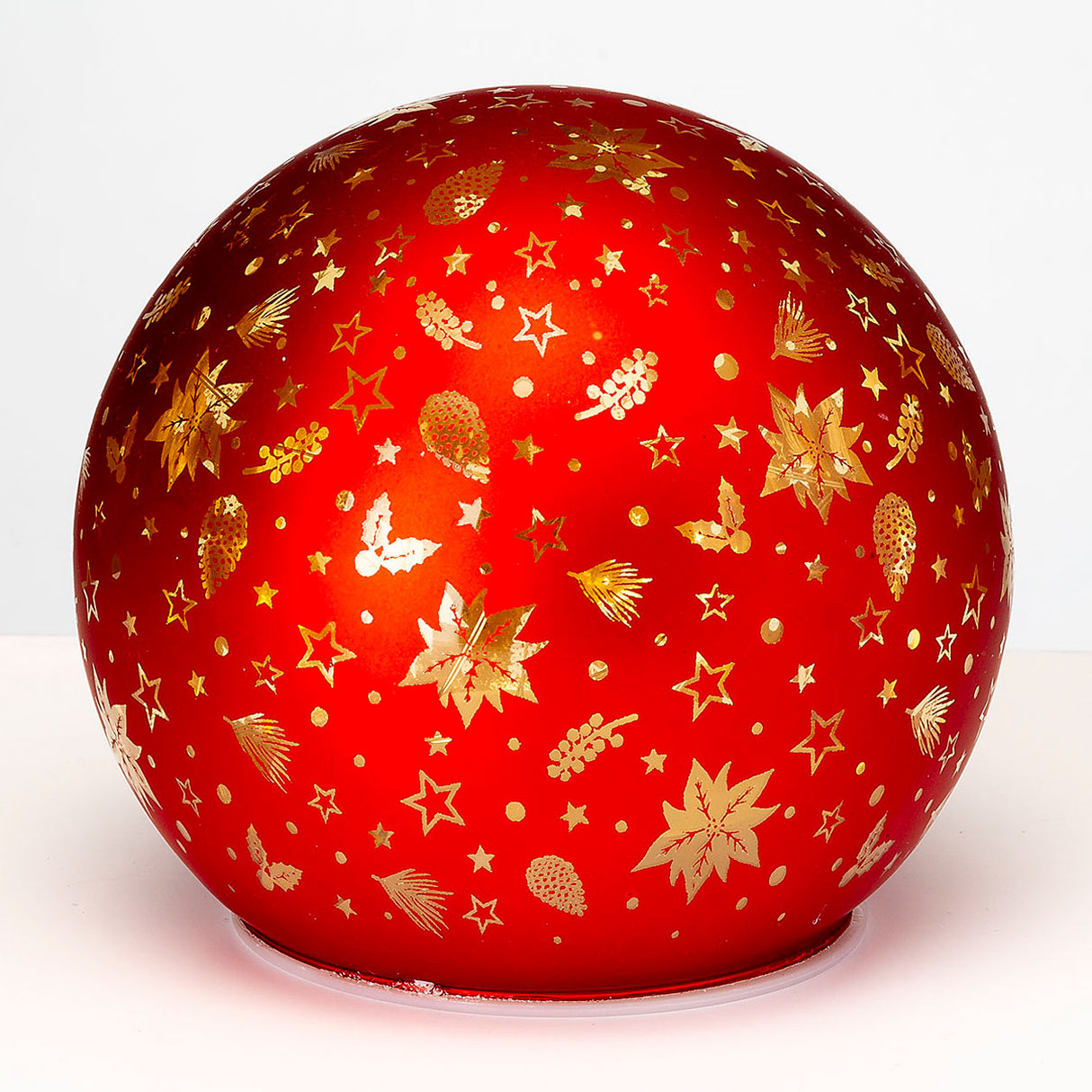 Sfera natalizia LED Noel in vetro rosso con decori dorati 14,5 cm