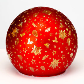 Sfera natalizia LED Noel in vetro rosso con decori dorati 14,5 cm