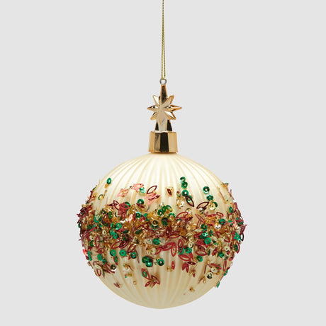 Pallina di Natale EDG rivestita di perle color oro diametro 10 cm