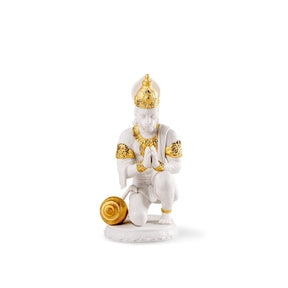 Scultura Hanuman Lladrò in porcellana bianca con dettagli oro 19x10 cm