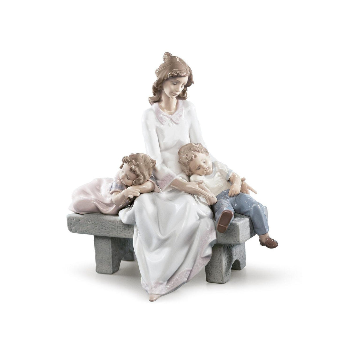 Statuina Madre Stanchi di Giocare Lladrò in porcellana toni pastello 29x30 cm