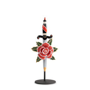 Scultura Rosa e Pugnale Lladrò in porcellana lucida e opaca 36x15 cm