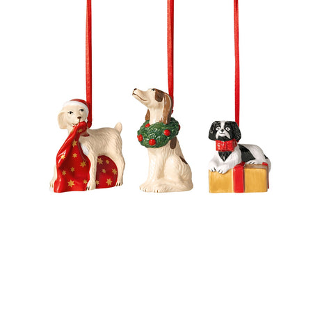 Set 3 addobbi natalizi cani Villeroy & Boch in porcellana 6,5 cm