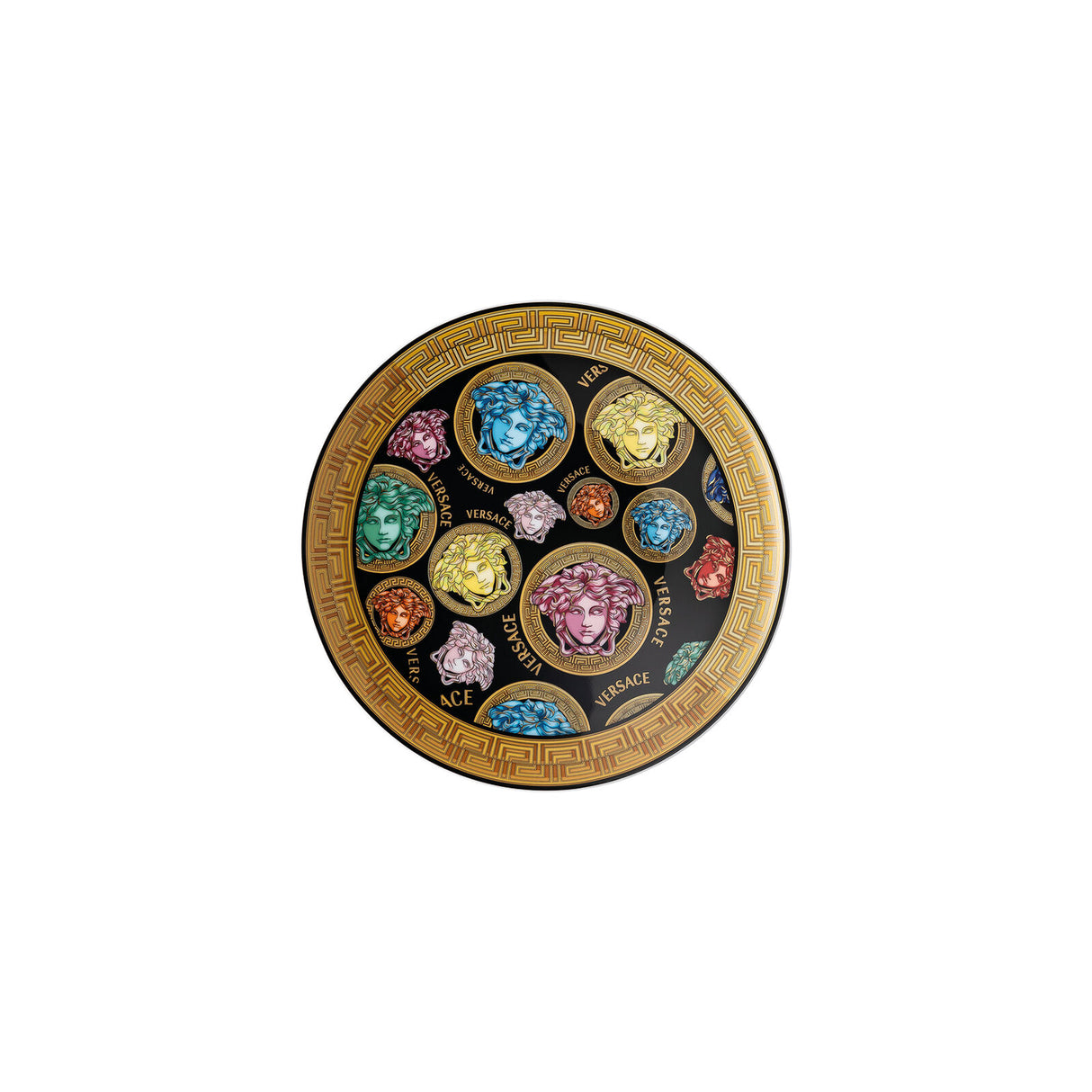 Piattino Versace in porcellana 17 cm con decoro Medusa e bordi oro