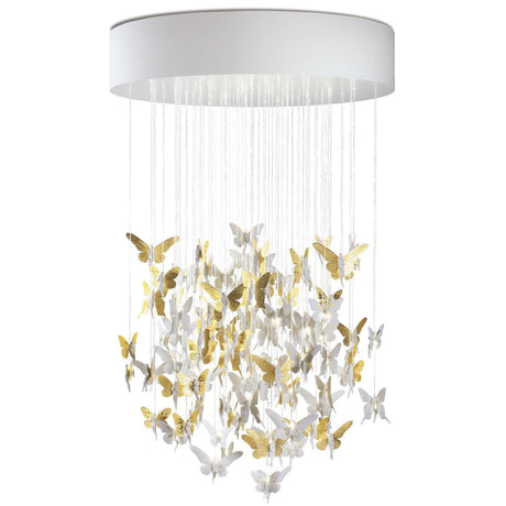 Lampadario Niagara Lladrò in porcellana con dettagli in lustro oro 185x110 cm