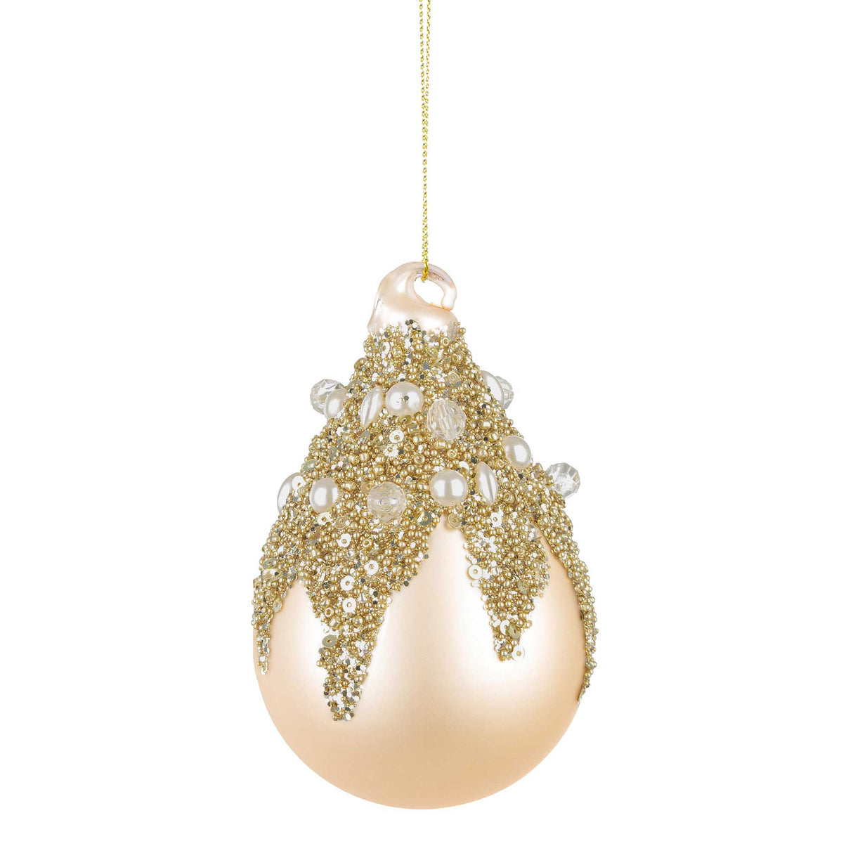 Addobbo natalizio goccia Bizzotto in vetro color champagne 9 cm