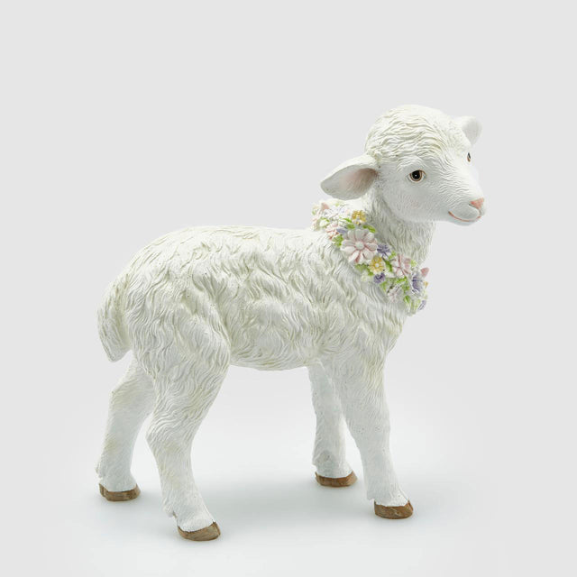 Statuina Agnello con Corona EDG in poliresina decorata 24,5 cm