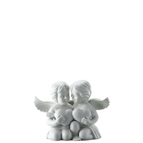 Coppia Angeli con Cuore Rosenthal in porcellana bianca opaca 20x12 cm