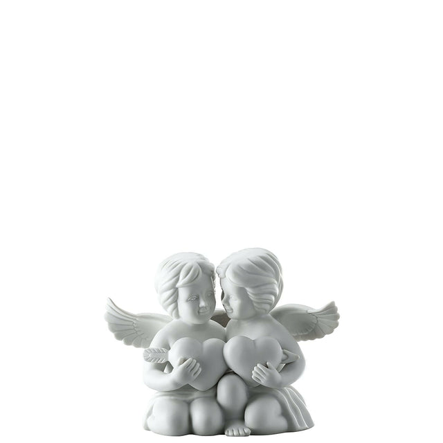 Coppia Angeli con Cuore Rosenthal in porcellana bianca opaca 20x12 cm