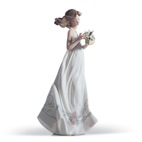 Statuina Donna Tesori dell'Aria Lladrò in porcellana decorata 32x16 cm