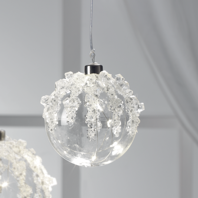 Sfera natalizia LED Mascagni Casa in vetro con gemme 10 cm