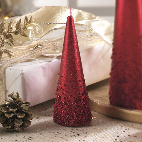 Candela natalizia Mascagni Casa a forma di albero in cera rossa 15 cm